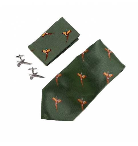 JP TIE, HANKY AND CUFFLINKS GIFT SET PHEASANT - GREEN