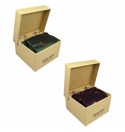 JP TIE, HANKY AND CUFFLINKS GIFT SET PHEASANT - WINE