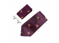 JP TIE, HANKY AND CUFFLINKS GIFT SET PHEASANT - WINE