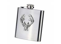 Stainless Hip Flask 6oz with Pewter Stag